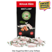 Star Sugar Free Mint Lump Toffees in a black and red box with several individually wrapped candies displayed in front on a white background, plus a yellow badge stating it contains artificial colours.