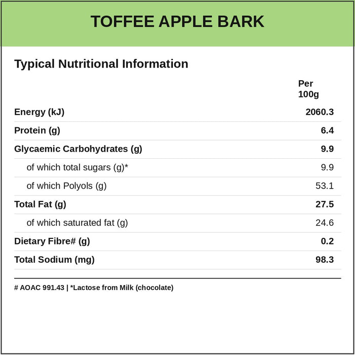 Caring Candies No Added Sugar Choc Bark |  Toffee Apple Flavoured | 100g