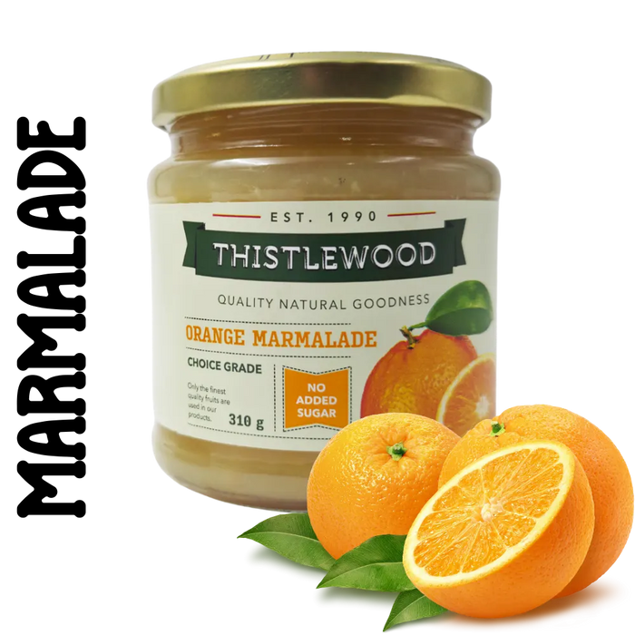 Jar of Thistlewood No Added Sugar marmalade jam on a clear backgroundbackground