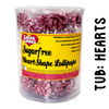 Tub of 100 sugar-free heart shaped lollipops by caring candies