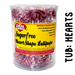 Tub of 100 sugar-free heart shaped lollipops by caring candies