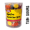 Tub of 100 assorted sour flavoured sugar-free lollipops by caring candies