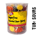Tub of 100 assorted sour flavoured sugar-free lollipops by caring candies