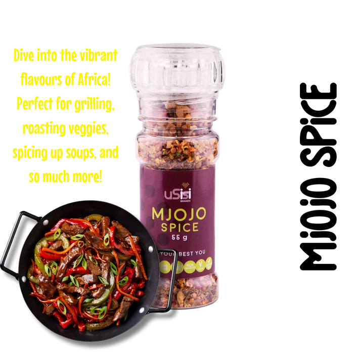 uSisi Brands mjojo seasoning spice. Sugar free, gluten free, suitable for Diabetics, Keto, and Banting