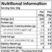 A black and white Nutrition Information label showing serving size 20g and per 100g and per 20g values for Energy, Protein, Glycaemic Carbohydrates, Total Fat, and Total Sodium, with a note about sorbitol and fructose from fruit.