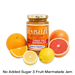 Bottle of Yes Pleeze No Added Sugar three fruit marmalade Jam with fresh oranges, grapefruit and lemon scattered around the bottom