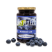 Bottle of Yes Pleeze No Added Sugar Blueberry Jam with fresh blueberries scattered around the bottom