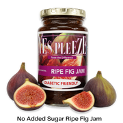 Bottle of Yes Pleeze No Added Sugar Ripe Fig Jam with fresh figs scattered around the bottom