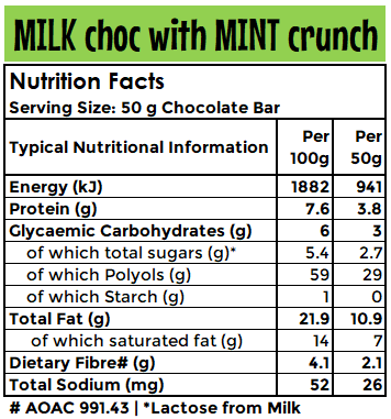Chocolate: 50g | MILK with MINT Crunch