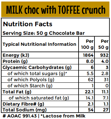 Chocolate: 50g | MILK with TOFFEE Crunch
