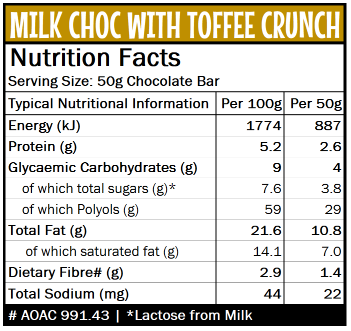 Caring Candies No Added Sugar Chocolate | MILK + TOFFEE CRUNCH | 50g