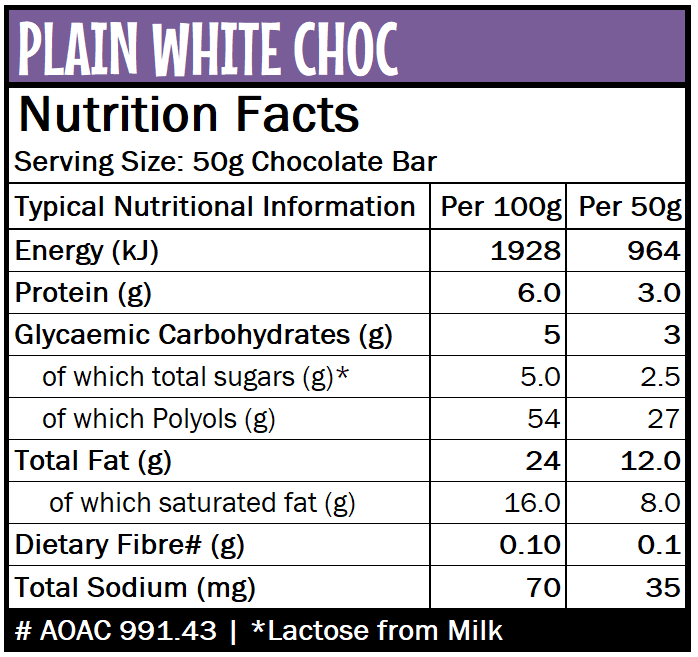 Caring Candies No Added Sugar Chocolate | PLAIN WHITE | 50g