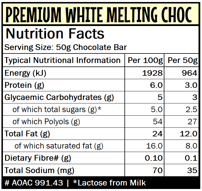 Caring Candies No Added Sugar Premium Melting Choc | WHITE | 1kg
