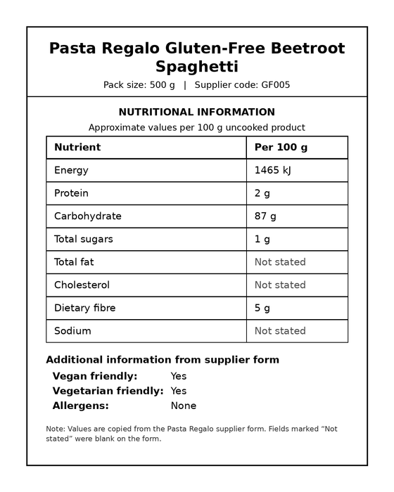 Pasta Regalo Gluten-Free Pasta | BEETROOT SPAGHETTI | 500g