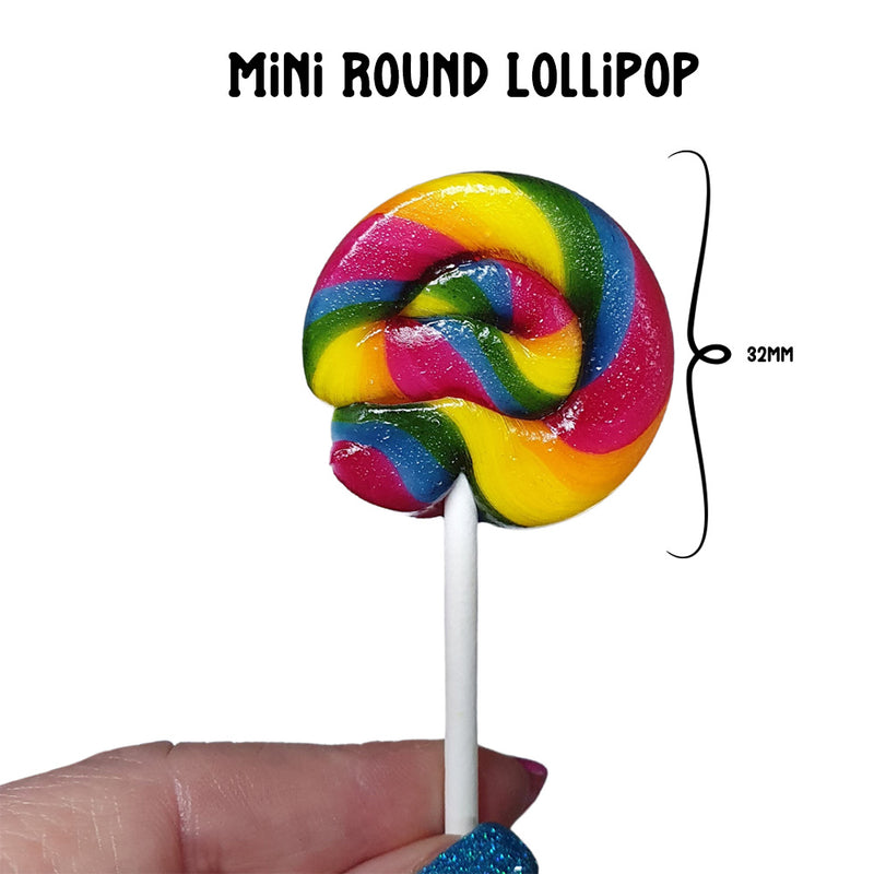 image showing the size and dimensions of a caring candies mini round lollipop