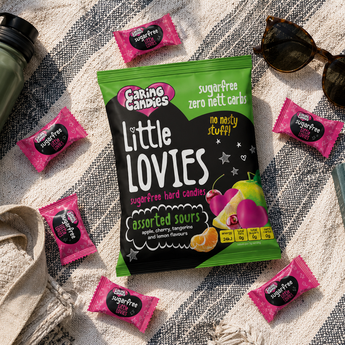 Caring Candies Little Lovies Sugar-Free Sweets | ASSORTED SOURS | 12x100g Shipper