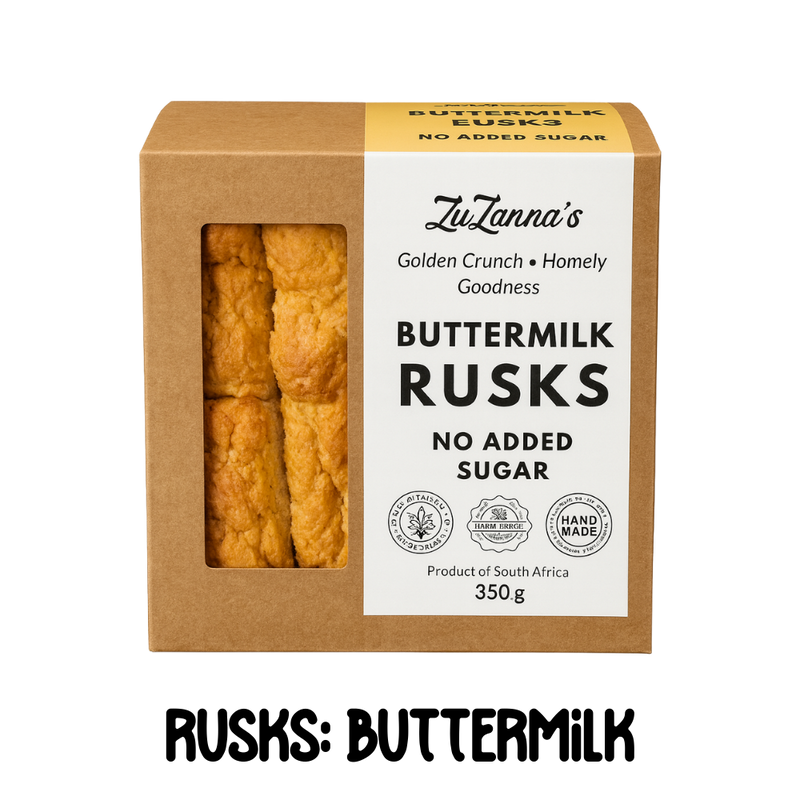 Box of ZuZanna's Sugarfree buttermilk rusks with a clear window showing the cookies inside.