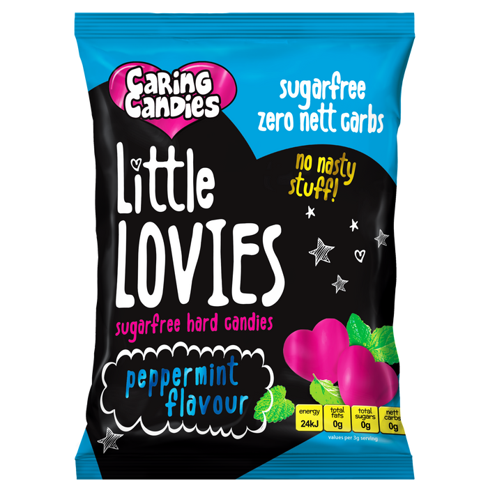 Sugar free keto peppermint flavoured Little Lovies Sweets by Caring Candies | Diabetic, Banting, Candida, Halaal, Kosher, Vegan