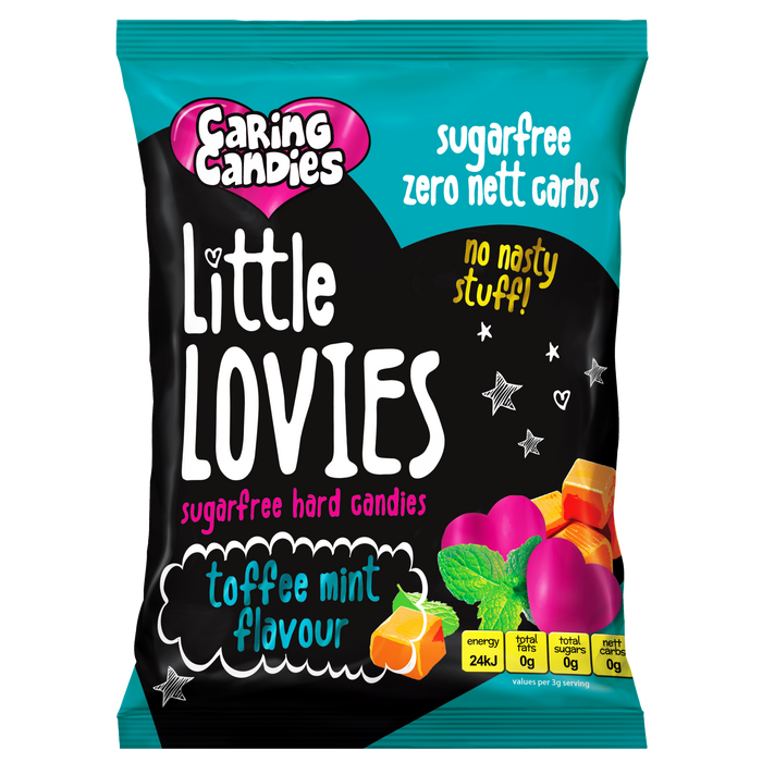 Sugar free keto toffee mint humbug flavoured Little Lovies Sweets by Caring Candies | Diabetic, Banting, Candida, Halaal, Kosher, Vegan