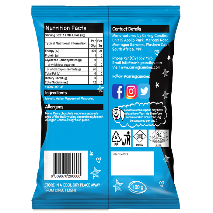 Sugar free keto peppermint  flavoured Little Lovies Sweets by Caring Candies | Diabetic, Banting, Candida, Halaal, Kosher, Vegan