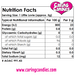 Ingredients and nutrition facts information table showing energy, fat, carbohydrates of Sugar free sweets by Caring Candies