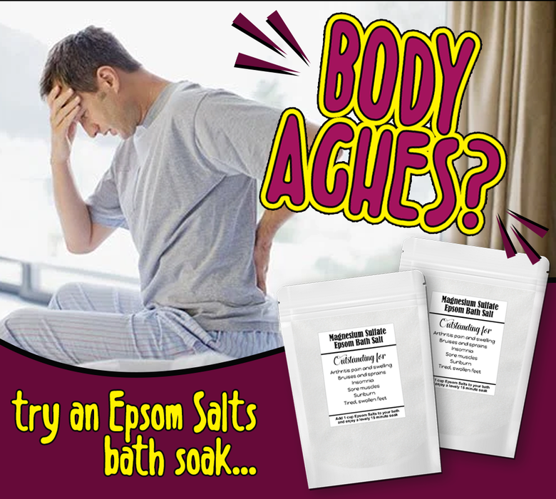 2 packs of 1.5kg Magnesium Sulfate Epsom Salts for the treatment of arthritis pain and swelling, bruises and sprains, insomnia, sore muscles, sunborn, and tired swollen feet in bulk online at Caring Candies