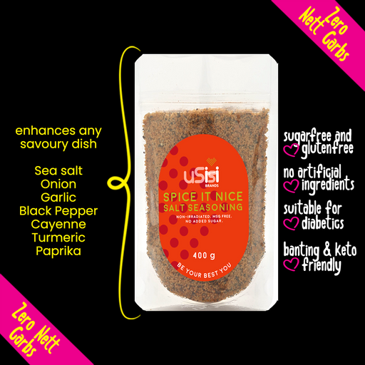 uSisi Brands salt seasoning spice. Sugar free, gluten free, suitable for Diabetics, Keto, and Banting